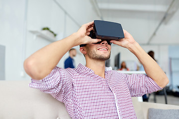 Image showing happy man with virtual reality headset at office