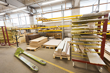 Image showing boards storing at woodworking factory warehouse