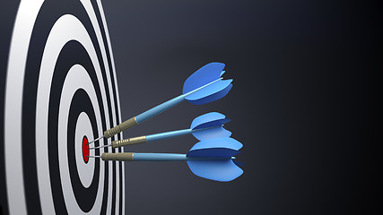 Image showing three blue typical dart arrows