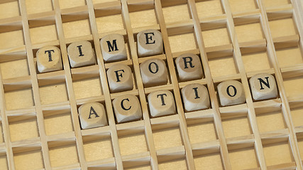 Image showing wooden dice time for action