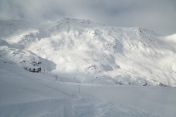 Image showing Skiing slopes, majestic Alpine landscape