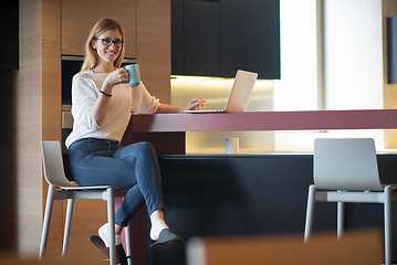 Image showing woman drinking coffee enjoying relaxing lifestyle