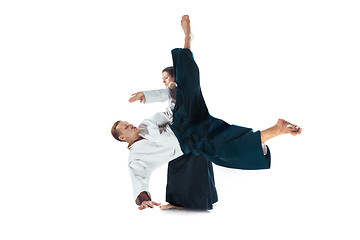 Image showing Man and woman fighting at Aikido training in martial arts school