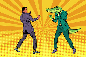 Image showing Businessman Boxing with a crocodile