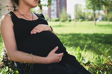 Image showing Pregnant woman in black dress