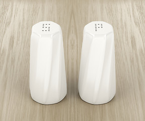 Image showing White porcelain salt and pepper shakers