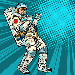 Image showing Astronaut young man points