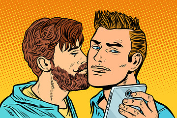 Image showing men couple. friendship meeting.  smartphone selfie