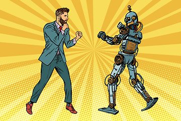 Image showing Businessman fighting with a robot