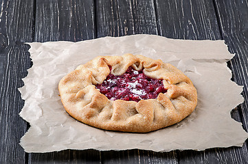 Image showing Open pie Galette with red gooseberry