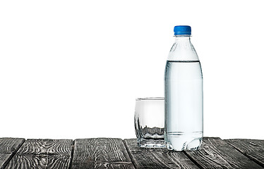 Image showing Empty glass and bottle of water