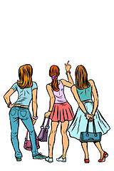 Image showing Young women shoppers back. Isolate on a white background