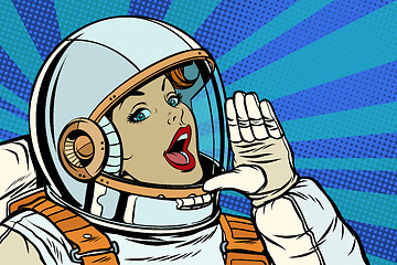 Image showing woman astronaut calling for help