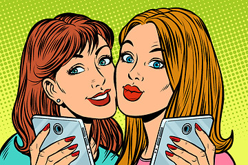 Image showing two girlfriends selfie smartphone