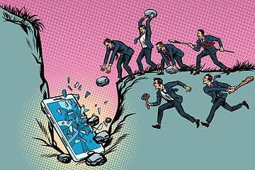 Image showing Savages businessmen kill a smartphone. Politics and censorship. 