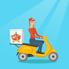 Image showing Woman delivering pizza on scooter.