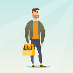 Image showing Man with pack of beer vector illustration.