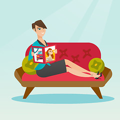 Image showing Woman reading magazine on sofa vector illustration