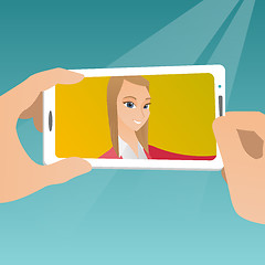 Image showing Young woman making selfie vector illustration.