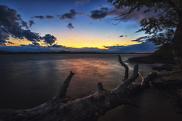 Image showing Landscape with sunset and snag