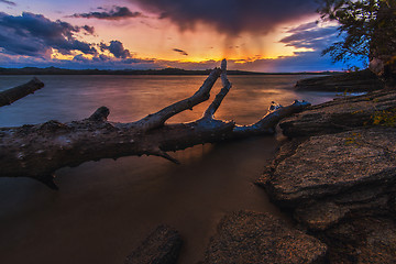 Image showing Landscape with sunset and snag