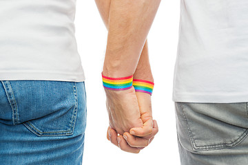 Image showing male couple with gay pride rainbow wristbands