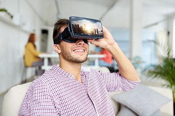 Image showing happy man with virtual reality headset at office