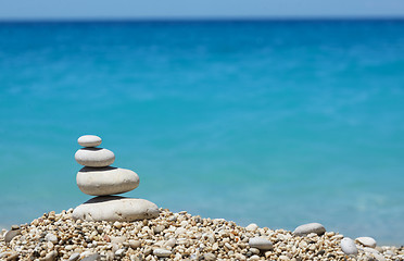 Image showing Stack of pebble stones in Lefkada