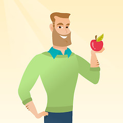 Image showing Young man holding an apple vector illustration.