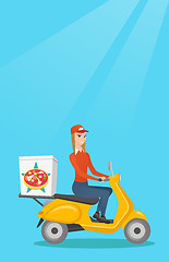 Image showing Woman delivering pizza on scooter.