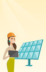 Image showing Female worker of solar power plant.