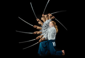 Image showing The young man are training Aikido at studio