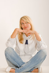 Image showing Positive woman sitting