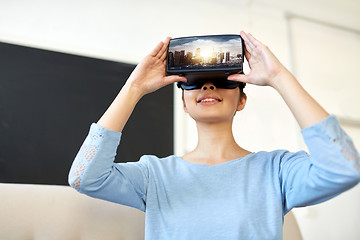 Image showing happy woman with virtual reality headset