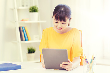 Image showing asian woman student with tablet pc at home