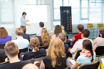 Image showing Speaker giving presentation on business conference.