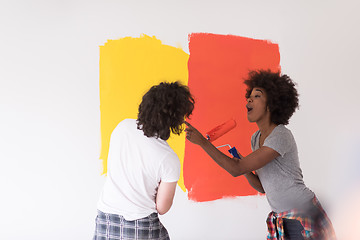 Image showing multiethnic couple painting interior wall