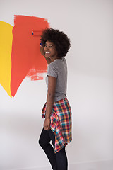 Image showing black woman painting wall