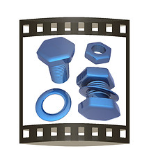 Image showing Screws and nuts set. 3d illustration. The film strip.