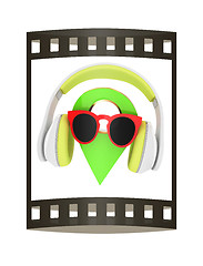Image showing Glamour map pointer in sunglasses and headphones. 3d illustratio