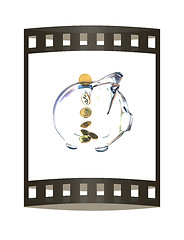 Image showing glass piggy bank with golden coins. 3d illustration. The film st