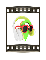 Image showing Glamour map pointer in sunglasses and headphones. 3d illustratio