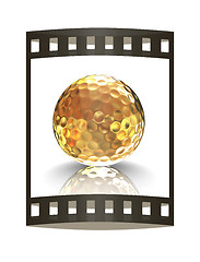 Image showing 3d rendering of a golfball in gold. The film strip.