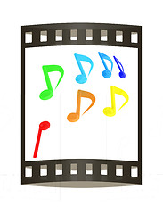 Image showing music notes  background. 3D illustration. The film strip.