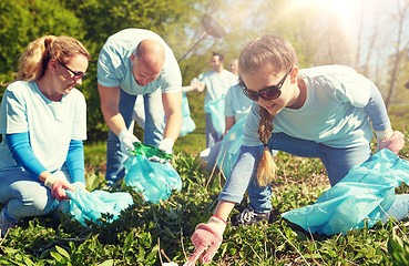 Image showing volunteers with garbage bags cleaning park area