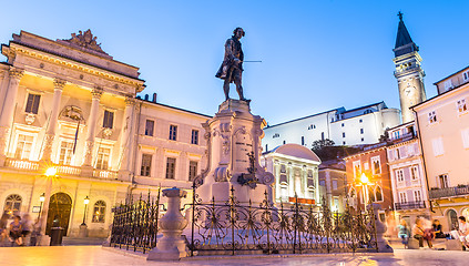 Image showing Tartini Square in old tourist costal Mediterranean town of Piran, Slovenia.