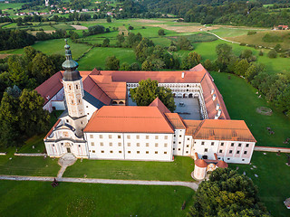 Image showing Aerial view of Cistercian monastery Kostanjevica na Krki, homely appointed as Castle Kostanjevica, Slovenia, Europe