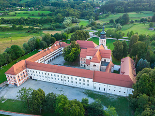 Image showing Aerial view of Cistercian monastery Kostanjevica na Krki, homely appointed as Castle Kostanjevica, Slovenia, Europe