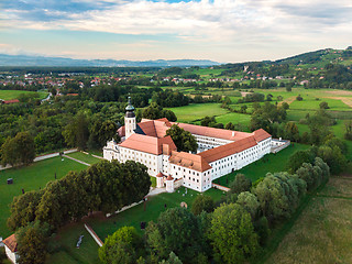Image showing Aerial view of Cistercian monastery Kostanjevica na Krki, homely appointed as Castle Kostanjevica, Slovenia, Europe