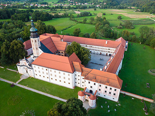 Image showing Aerial view of Cistercian monastery Kostanjevica na Krki, homely appointed as Castle Kostanjevica, Slovenia, Europe